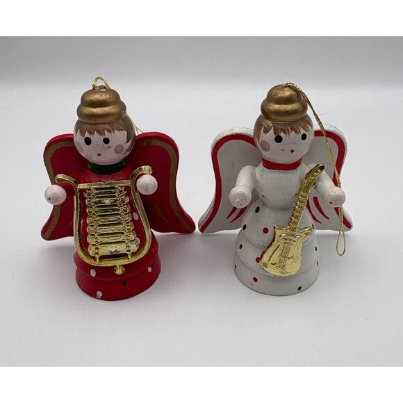 Wooden Angel Musicians Christmas Tree Ornaments Vintage Guitar Lyre Players - Picture 9 of 9